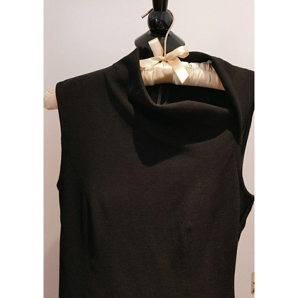 HELMUT LANG Black Mini Scuba Dress Sleeveless with Asymmetrical Neckline Size S - Picture 2 of 4